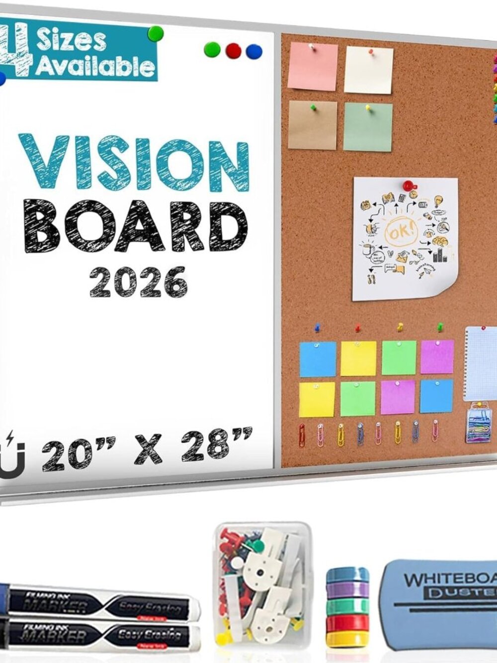 New Dry Erase Cork Board Combo Set - 20" x 28"